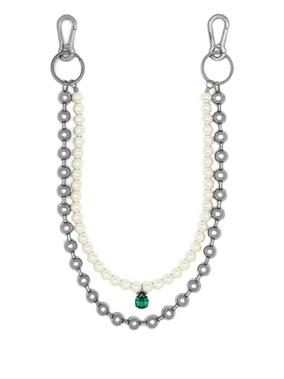 Veert Pearl-embellished Key Chain In Metallic