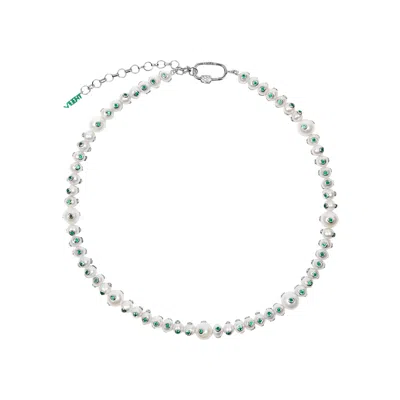 Pre-owned Veert The Green Polka Dot Freshwater Pearl Necklace 'pearl/green' | White | Men's Size Onesize