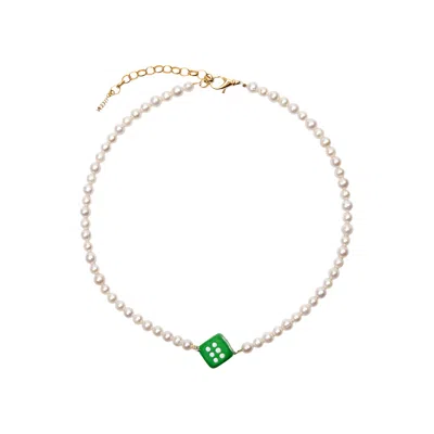 Pre-owned Veert The Pearl Green Dice Necklace 'yellow Gold' | Men's Size Onesize