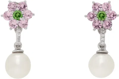 Veert White Gold Flower Freshwater Pearl Earrings In Pink/green