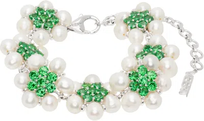 Veert White Gold 'the 42 Pearl Green Flower' Bracelet