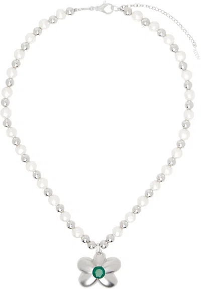 Veert White Gold 'the Flower Pearl Bead Chain' Necklace