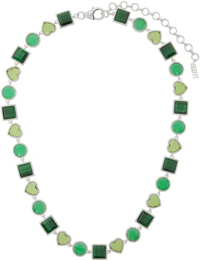 Veert White Gold 'the Green Shape' Necklace In White Gold/green