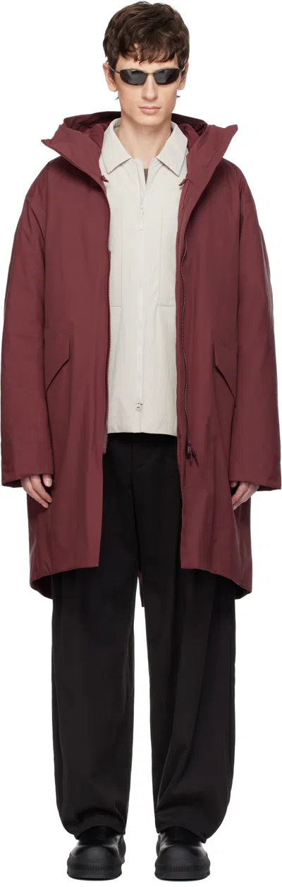 Veilance Burgundy Monitor Down Coat In Red