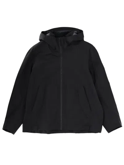 Veilance Hooded Long Sleeve Jacket Two Front Pockets In Black