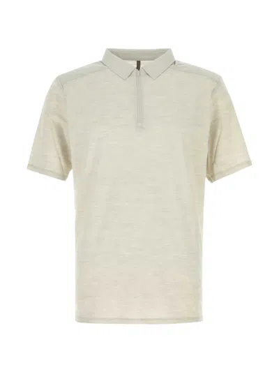 Veilance Melange Light Grey Wool Blend Frame Polo Shirt In Neutral