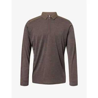 Veilance Mens Contrast Frame Polo Wool-blend Top Sable In Brown