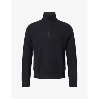 Veilance Mens Half-zip Conic Knit Wool Jumper Black In Blue