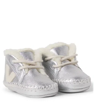 Veja Baby Light Zz Metallic Leather Booties In Silver