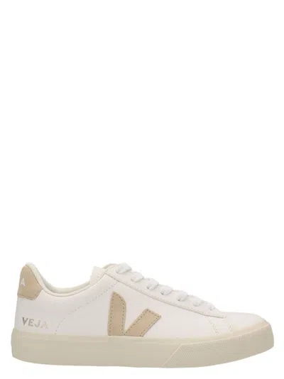 Veja Beige Leather Sneakers In White