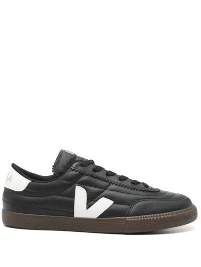 Veja Black Leather Sneakers With White Accents In Multicolor