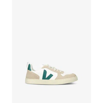 Veja Boys Beige Comb Kids V10 Logo-embroidered Leather Low-top Trainers