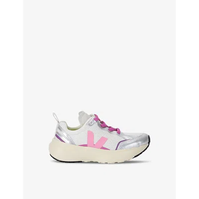 Veja Silver Com Kids' Canary Logo-embroidered Woven Low-top Trainers Eur 35 / 2.5 Uk