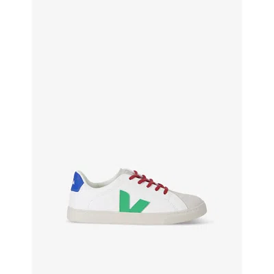 Veja Kids' Esplar Logo-embroidered Leather Low-top Trainers In White/oth