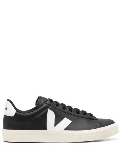 Veja Campo Black And White Low Top Sneakers In Vegan Leather Man