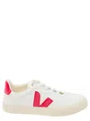 VEJA WHITE AND FUCHSIA SNEAKERS WITH LOGO DETAILS IN LEATHER MAN
