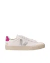 Veja Campo White Low Top Sneakers With Contrasting Heel With Logo Lettering And Logo Patch On The Side In In Pink