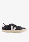 Veja Campo Leather Logo Patch Sneakers In Black