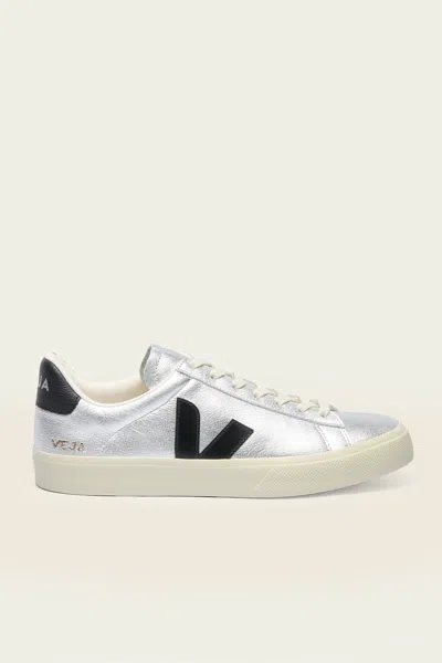 Veja Campo Leather Sneaker In Silver Black In Multi