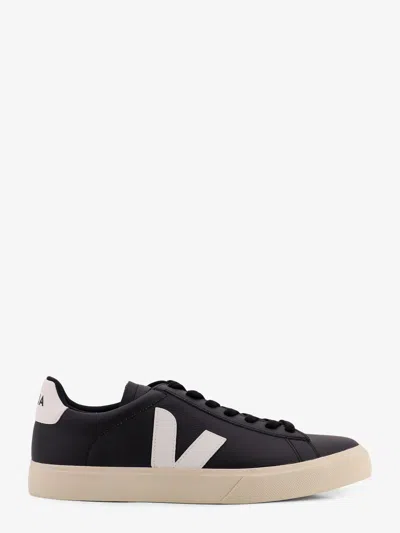 Veja Campo Leather Logo Patch Sneakers In Black