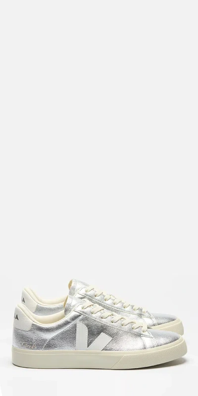 Veja Campo Chromefree Leather Sneakers Silver White