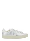 Veja Campo Metallic Low Top Sneakers With Logo Detail On The Side And Logo Lettering On The Heel In Leath In Silver