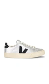 Veja Campo Leather Sneaker In Silver Black In Multi