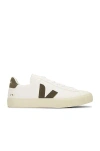 Veja White Low-top Sneakers With Logo Patch In Leather Man In Extra White & Kaki