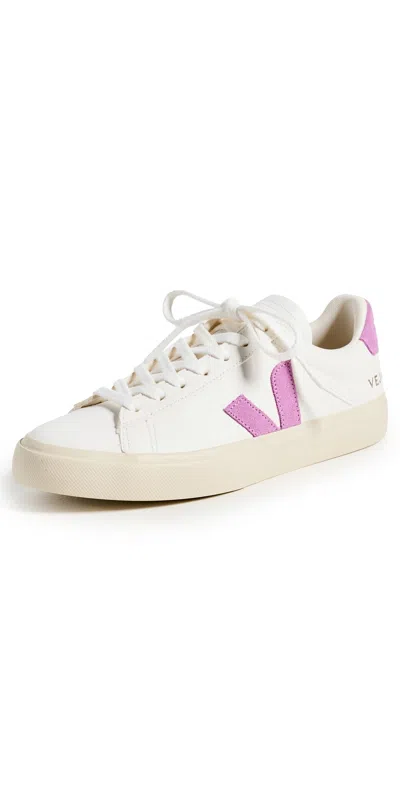 Veja White And Pink Leather Campo Trainers In Extra-white_mulberry