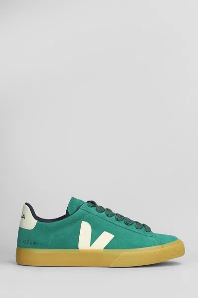 Veja Campo Sneakers In Green Suede And Leather In Golf/pierre