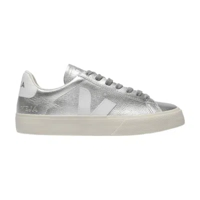 Veja Campo Sneakers In Silver And White Chromefree Leather