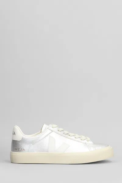Veja Campo Chromefree Leather Silver White Trainers In Silver Leather