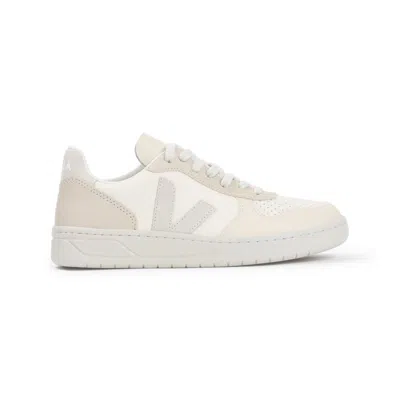 Veja Cashew Pierre Beige Leather V-10 Sneakers In White