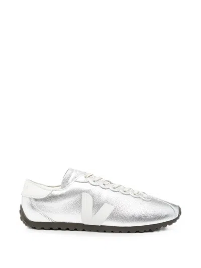 Veja Lace Up Low Profile Shoes Rubber Sole In Silver