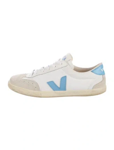 Pre-owned Veja Colorblock Pattern Leather Trim Embellishment Sneakers In White