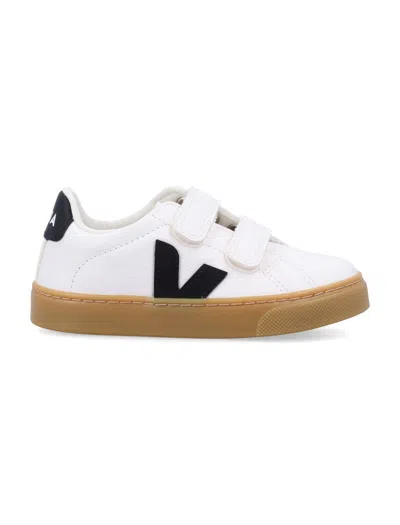 Veja Kids' Esplar Logo-embroidered Leather Low-top Trainers 6-9 Years In White/blk