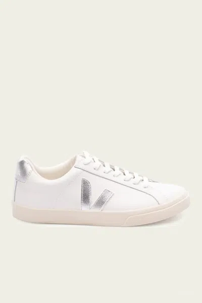 VEJA ESPLAR LEATHER SNEAKER IN WHITE SILVER