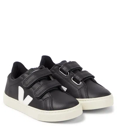 Veja Kids' Esplar Leather Sneakers In Blk/white