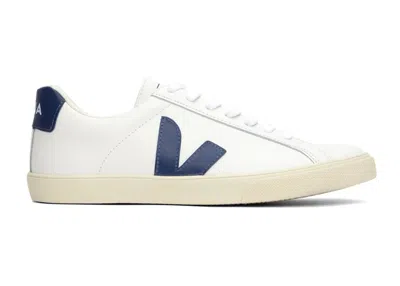 Pre-owned Veja Esplar Leather Sneakers In White/cobalt Blue