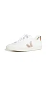 Veja + Net Sustain Esplar Metallic-trimmed Leather Sneakers In Extra-white/platine