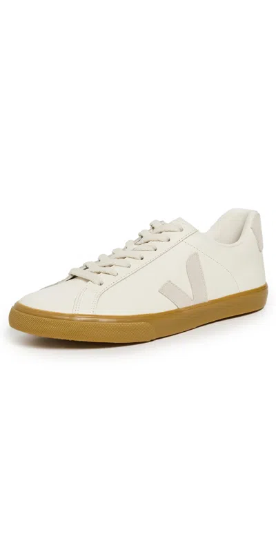 Veja Esplar White Low Top Sneakers With Contrasting Heel With Logo Lettering And Logo Patch On The Side I
