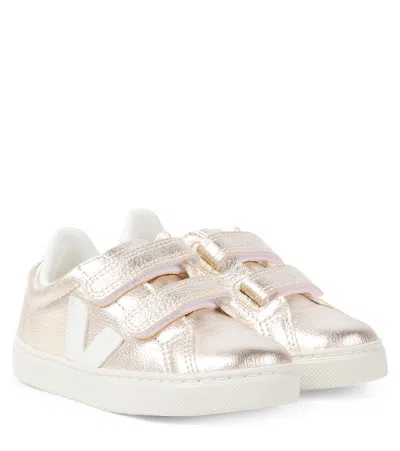 Veja Kids' Esplar Metallic Touch-strap Sneakers In Gold