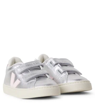 Veja Esplar Metallic Leather Sneakers In Silver