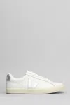 Veja Esplar White Sneakers With Contrasting Side Logo In Leather Woman In Bianco E Argento