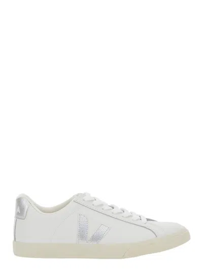 VEJA 'ESPLAR' WHITE SNEAKERS WITH CONTRASTING SIDE LOGO