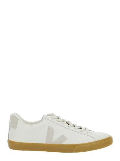 Veja Esplar White Low Top Sneakers With Contrasting Heel With Logo Lettering And Logo Patch On The Side I
