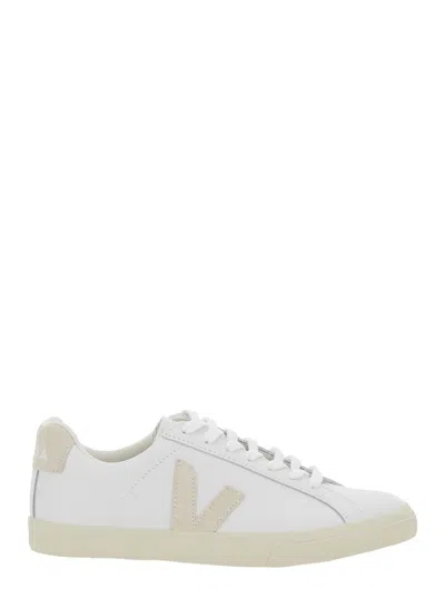 Veja Esplar White Low Top Sneakers With Logo Detail On The Side And Logo Lettering On The Heel In Leather