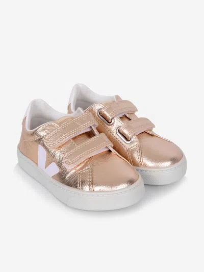 Veja Kids' Girls Chromefree Leather Esplar Trainers Eu 27 Uk 9 Gold