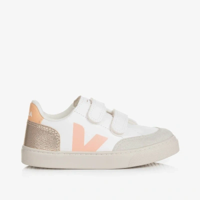 Veja Kids'  Girls White & Pink V-12 Leather Trainers