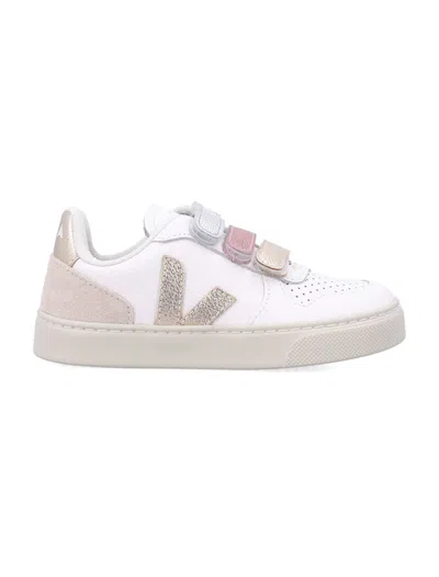 Veja Kid -  V-10 Multicolor Leather Sneakers In White